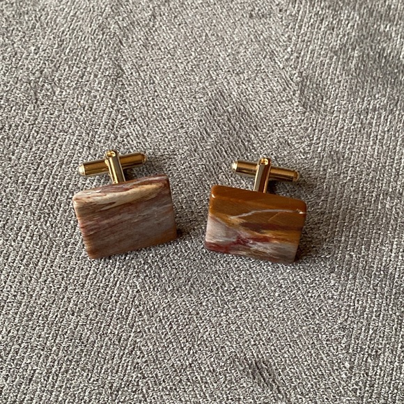 Vintage Natural Agate Cuff Links - Picture 4 of 16